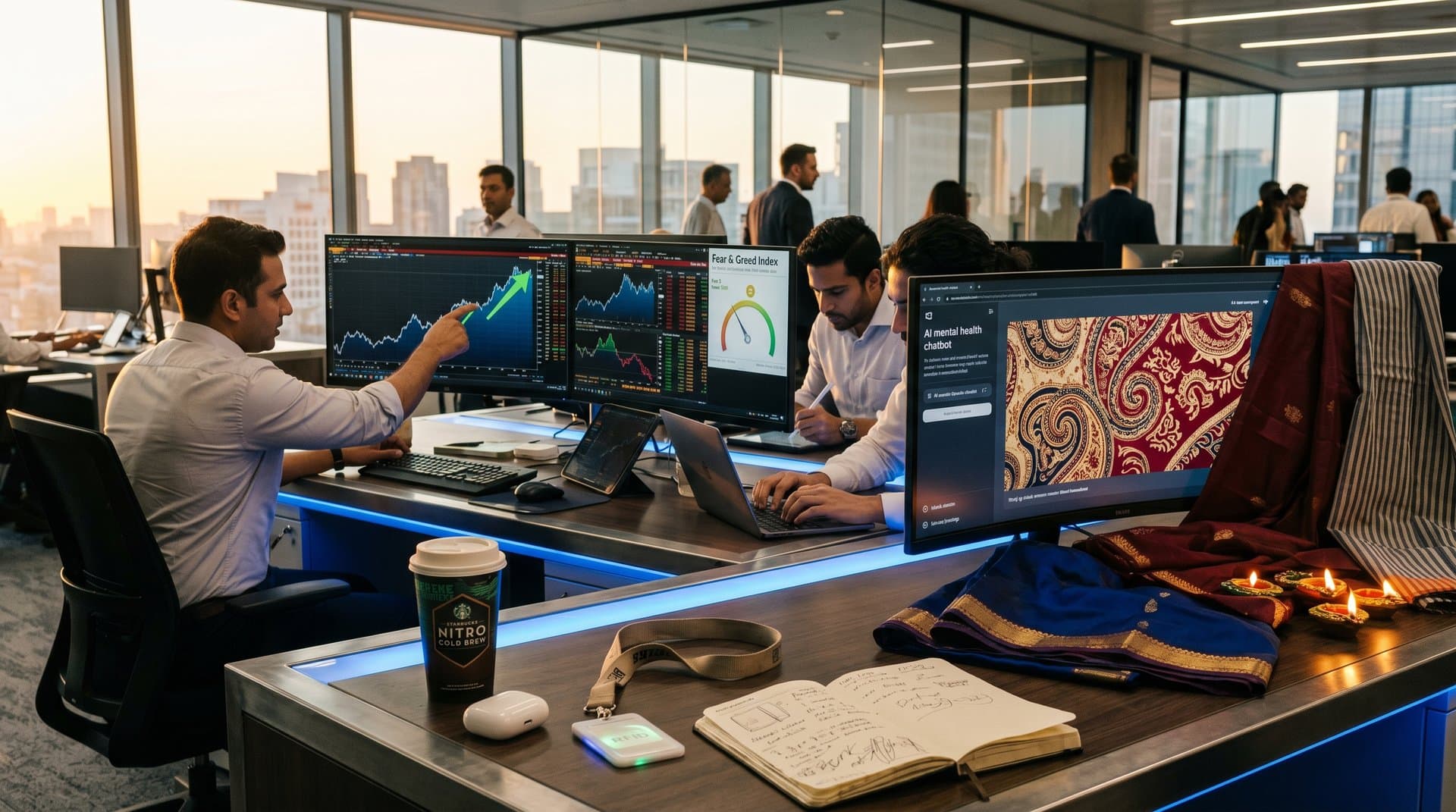 AI chatbot interface suggests South Asian textile socks for wellness amid crypto market charts