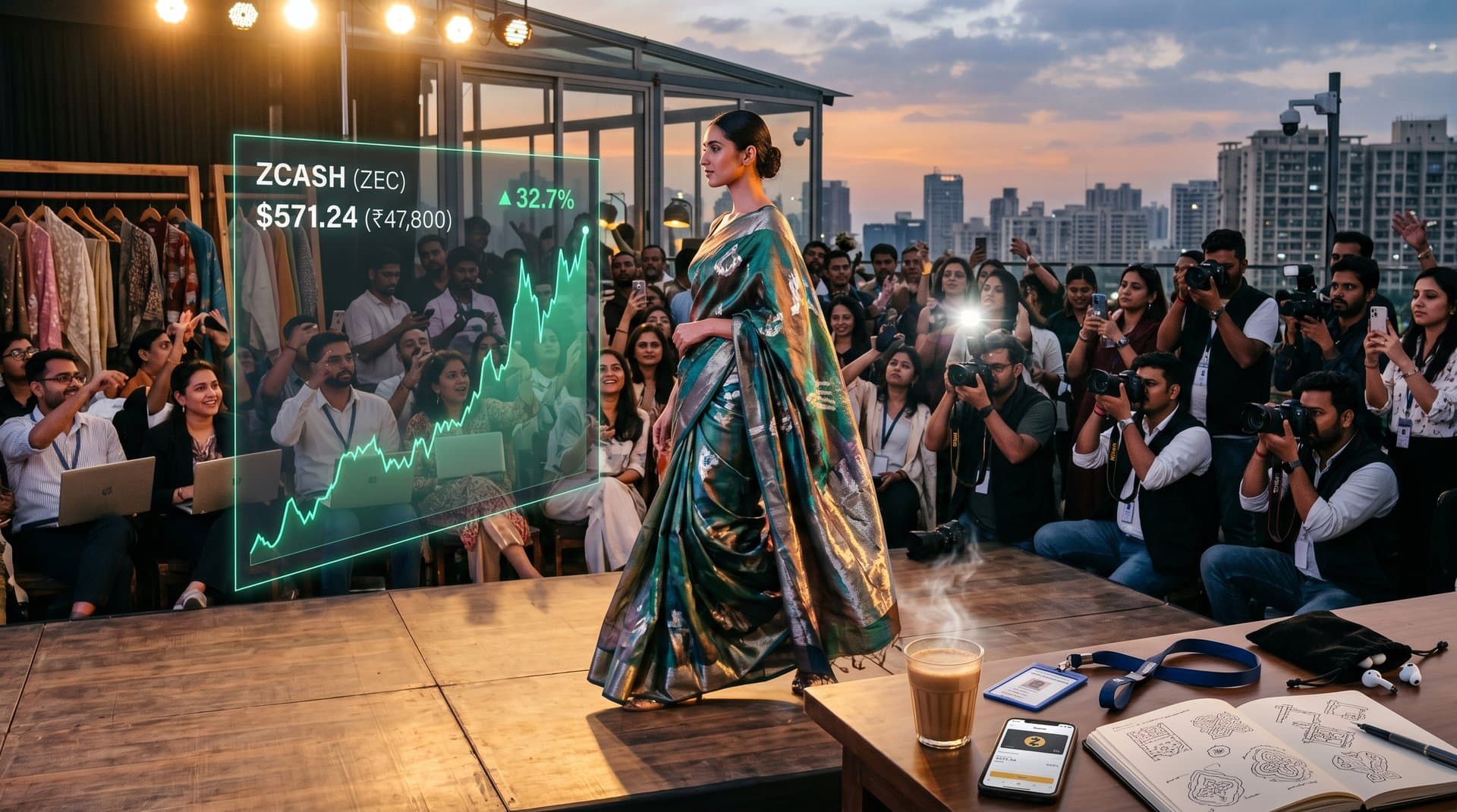 Iridescent South Asian textiles with adversarial patterns thwart AI surveillance on a fashion runway
