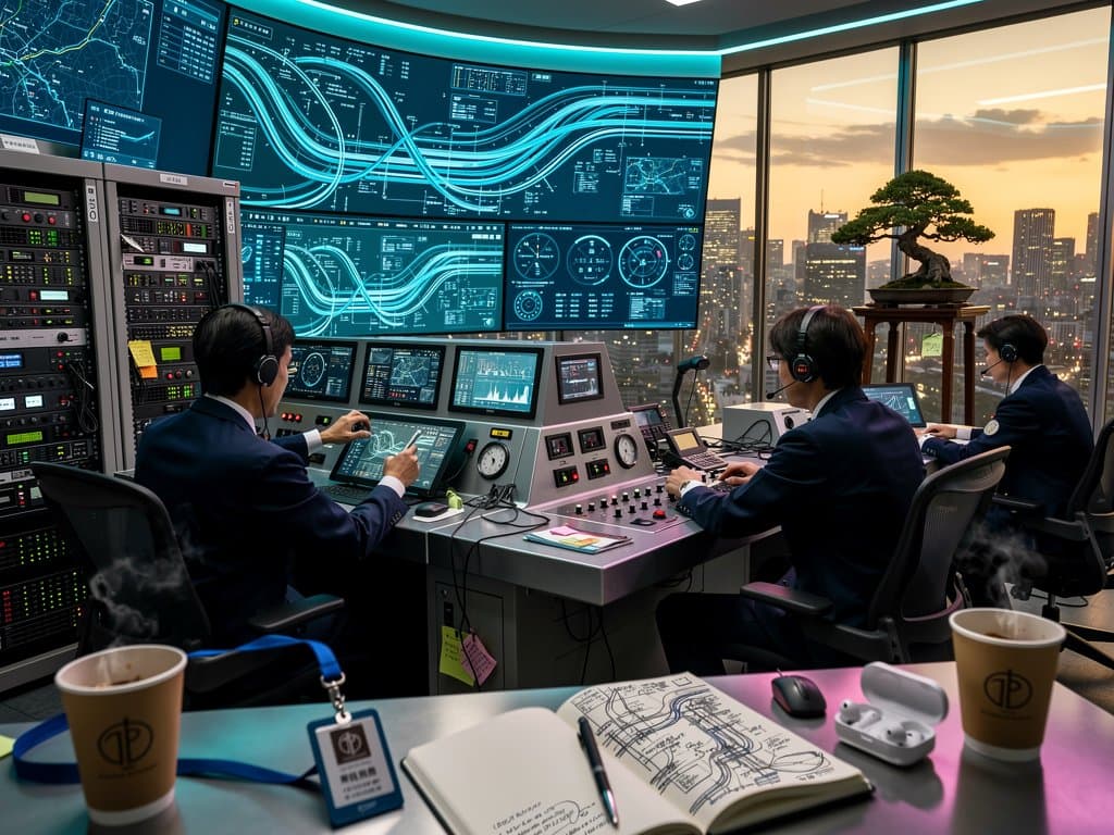 JR East control center monitors Shinkansen and South Asian fashion logistics on advanced video walls